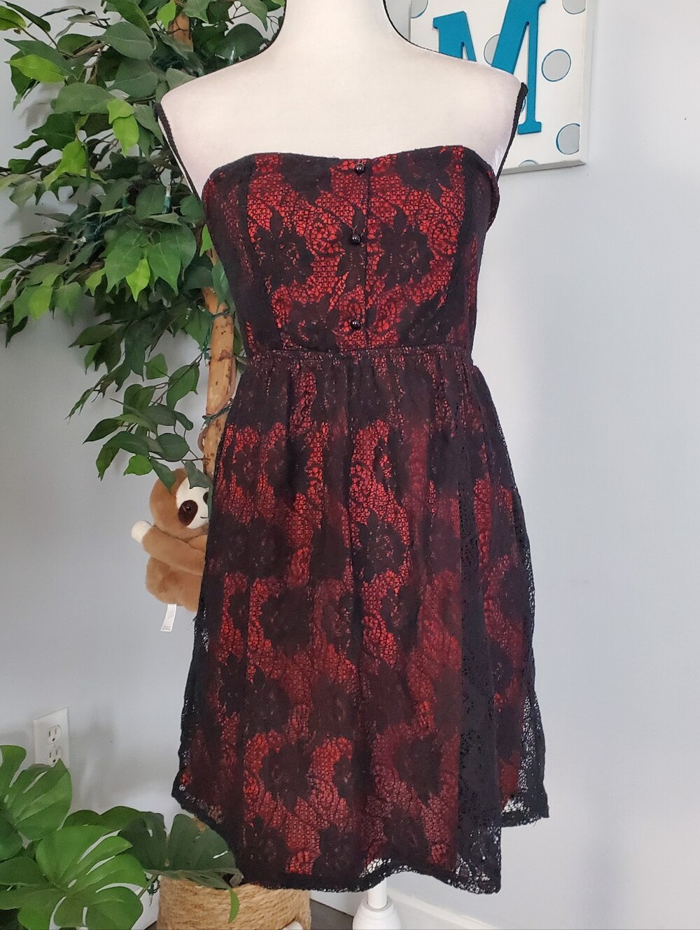 PINKY Mall Goth Witchcore Halloween Smocked Back Strapless Lace Dress M